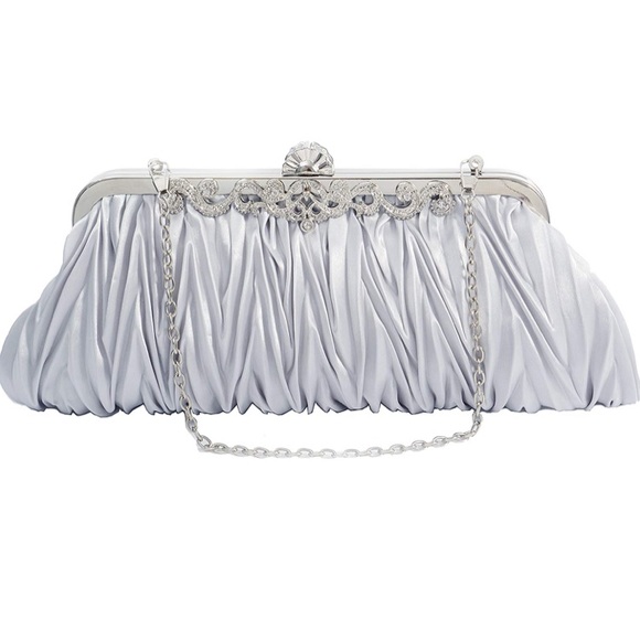 silver satin clutch bag